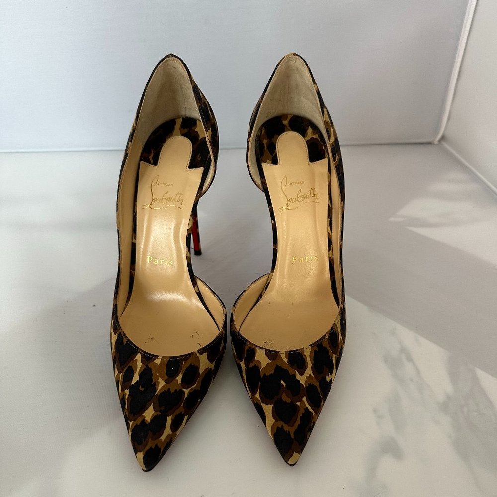 Christian Louboutin Brown Leopard Print Patent Leather Iriza Pointed Toe EU 39